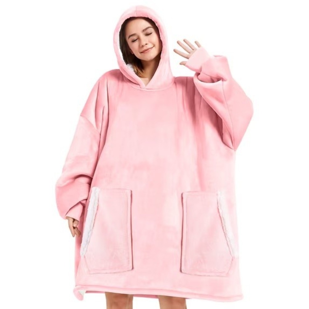 MSRP $26 BINSUNS Pink Oversized Wearable Blanket Hoodie Soft Fuzzy Sweatshirt